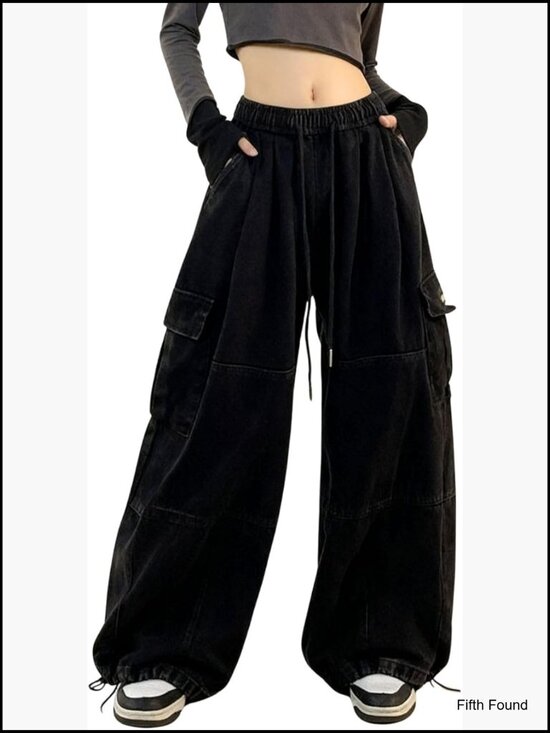 Pants - High Waisted Wide Leg Cargo Sweatpants Drawstring Baggy Pants